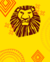Logo de la tête du Roi Lion sur fond uni avec des formes géométriques style savane.